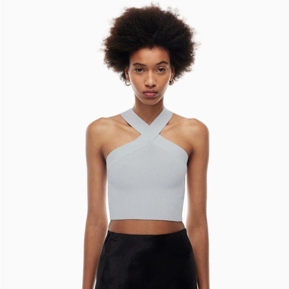 Aritzia Sculpt Knit Criss Cross Cropped Tank Cement Blue - Picture 3 of 6